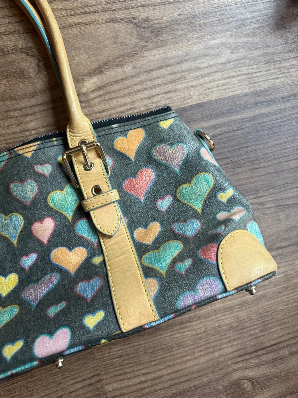 Vintage Dooney & Bourke Crayon Hearts Satchel Y2K Multicolor Heart Handbag